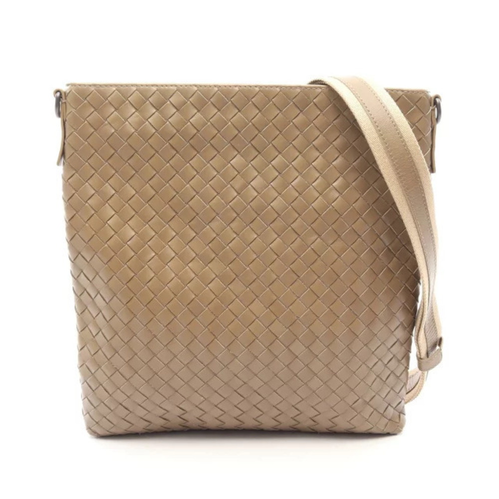 Bottega Veneta Intrecciato Shoulder Bag Leather Gray